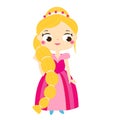 Cartoon girl in beautiful pink dress. Cute princess