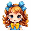 cartoon girl with big blue eyes and yellow bow Royalty Free Stock Photo