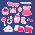 cartoon girl birthday objects collection vector design illustration