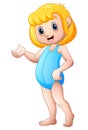 Cartoon girl blonde wearing blue swimsuit