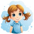 cartoon girl with blue dress and ponytail vector illustration