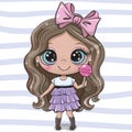 Cartoon Girl with bow and lollipop Royalty Free Stock Photo