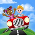 Cartoon Girl and Boy Driving Car Royalty Free Stock Photo