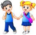 Cartoon girl and boy go to school together Royalty Free Stock Photo