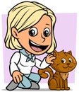 Cartoon girl character with cute brown cat Royalty Free Stock Photo