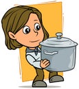 Cartoon girl character with metal cooking pot