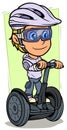 Cartoon girl character riding on electric scooter