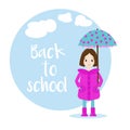 Cartoon girl character with umbrella. Back to school vector background Royalty Free Stock Photo