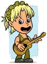 Cartoon girl character with wooden acoustic guitar Royalty Free Stock Photo