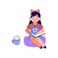 Cartoon girl child reading a book vector illustration Royalty Free Stock Photo