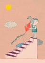 Cartoon girl child upon a stair with kite