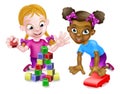 Girls Playing With Building Blocks and Car Royalty Free Stock Photo