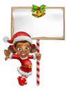 Cartoon Girl Christmas elf Holding Sign