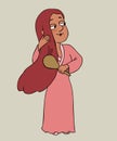 Cartoon girl combing her long hair