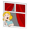 Cartoon Girl Daydreaming at Window