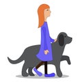 Cartoon girl with a dog on a white background.