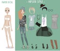 Cartoon girl doll with clothes for changes Royalty Free Stock Photo