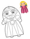 Cartoon girl - doll - coloring page with preview for children