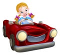 Cartoon Girl Driving Car Royalty Free Stock Photo