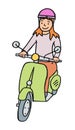 Cartoon girl driving a scooter Royalty Free Stock Photo