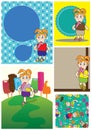 Cartoon Girl Eat Ice Cream Card Set_eps