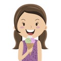 Cartoon girl eating ice cream cornet Royalty Free Stock Photo