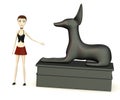 Cartoon girl with egyptian statue Royalty Free Stock Photo