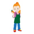Cartoon girl farmer holding a mango