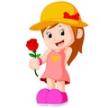 Cartoon of a girl with a flower Royalty Free Stock Photo