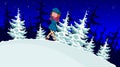 Cartoon girl froze in the winter forest Royalty Free Stock Photo