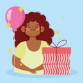 Cartoon girl gift box balloon stars celebration