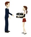 Cartoon girl giving a gift to businessman