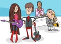 Cartoon girl and guy with guitars and musical band