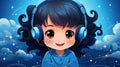 A cartoon girl with headphones on her head, AI Royalty Free Stock Photo