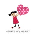 Cartoon girl with heart (SEAMLESS Patterns)