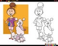 Cartoon girl and her poodle dog coloring page Royalty Free Stock Photo