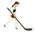 Cartoon girl with hockeystick Royalty Free Stock Photo