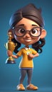 Cartoon girl holding a trophy, 3d rendering, square image Royalty Free Stock Photo