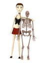 Cartoon girl with erectus skeleton Royalty Free Stock Photo