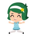 cartoon happy girl with short green hair