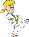 Cartoon girl in a karate uniform kicking. Royalty Free Stock Photo