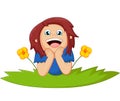 Cartoon girl lie down with flower Royalty Free Stock Photo