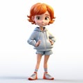 Cartoon Girl With Orange Hair: Vray Tracing And Childlike Figures