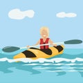 Cartoon girl paddling a kayak