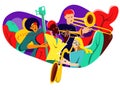 Colorfull flat illustrations of jazz band - people withs musical instruments
