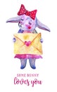 Cartoon girl rabbit with love letter. Title Some bunny loves you. Saint Valentines day design Royalty Free Stock Photo