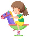 Cartoon girl riding on spring rocking horse Royalty Free Stock Photo