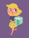 Cartoon Girl Running with Present