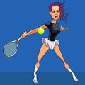 Cartoon girl in a short skirt playing tennis