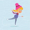 Cartoon Girl Skating on Frozen Surface Royalty Free Stock Photo